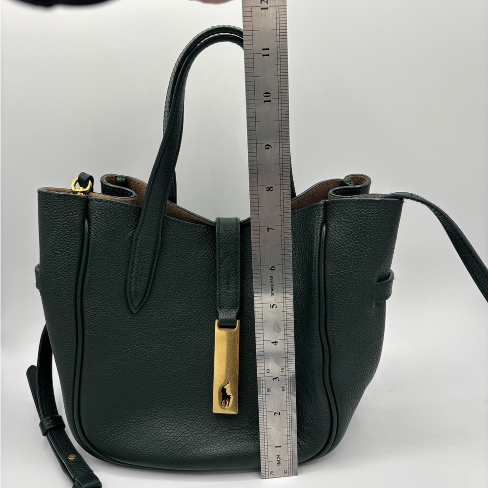 Ralph Lauren Dark Green ID small leather tote/crossbody Bag with Gold Accents - Picture 8 of 8
